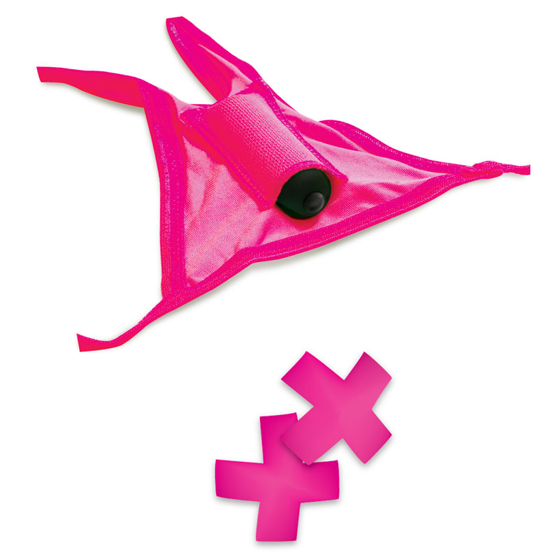 Neon Vibrating Crotchless Panty And Pasties Set One Size Neon Vibrating Crotchless Panty And Pasties Set One Size