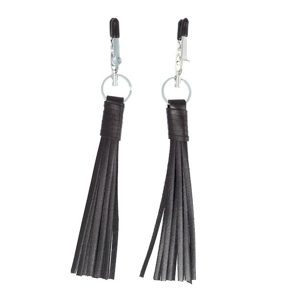 Nipple Clamps with Black Leather Tassels Nipple Clamps with Black Leather Tassels